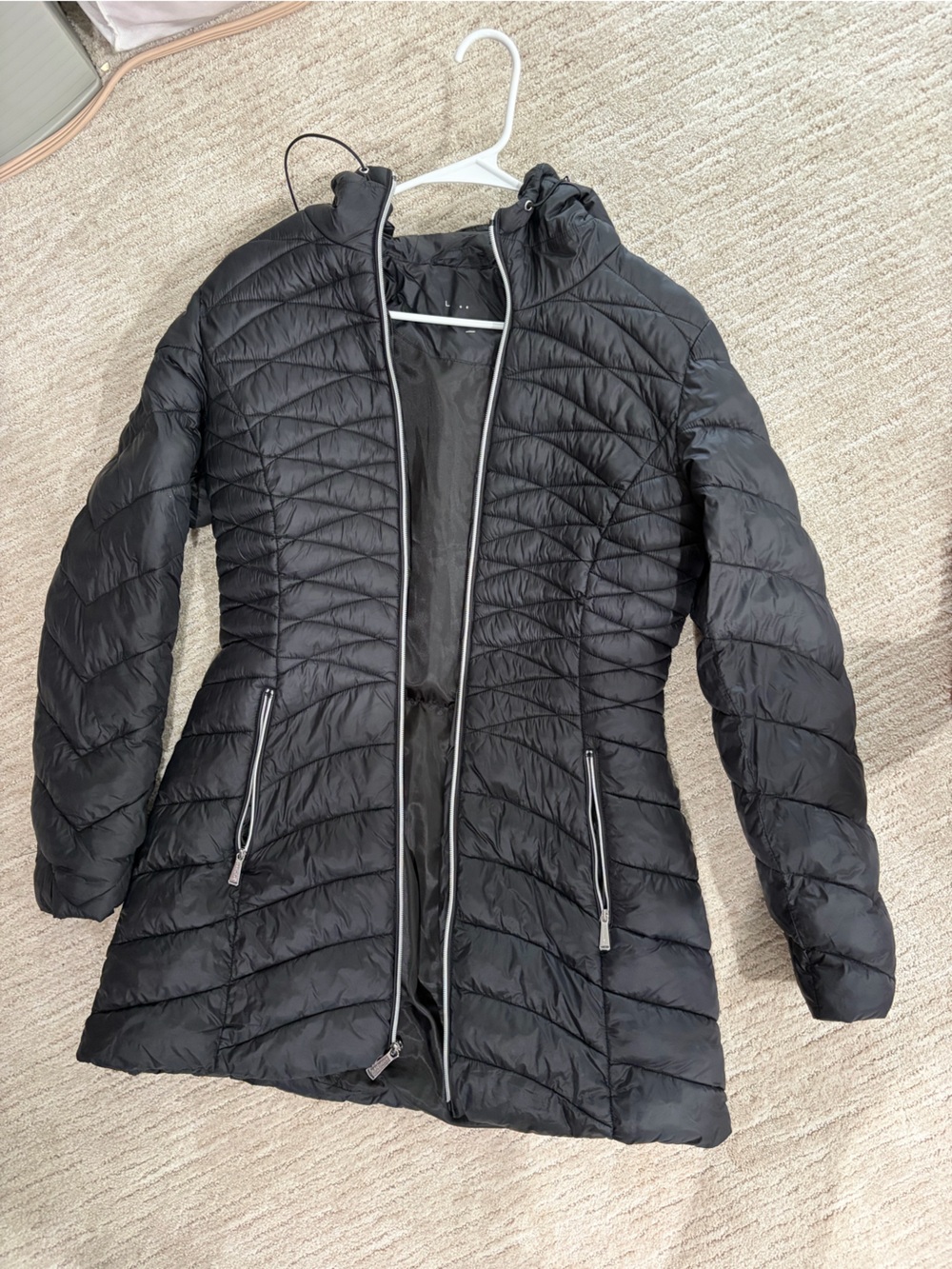 Black Quilted Hooded Packable Puffer Coat
